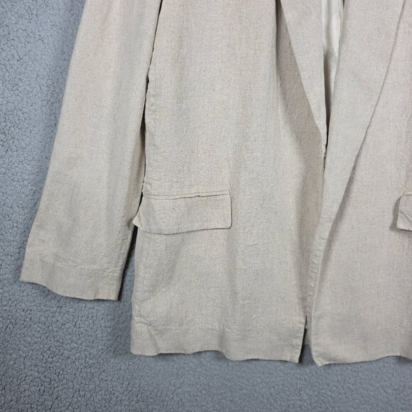 Zara Blazer Womens Size XL Beige Linen Blend Oversized Long Length Chic Office - Picture 4 of 12